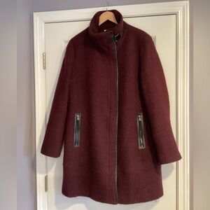 Calvin Klein Twill Wool Blend Coat With Faux Leather Trim XL